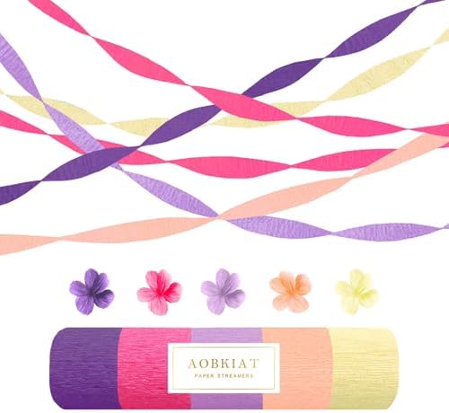 AOBKIAT Purple Hot Pink Yellow Streamers Party Decorations,5 Rolls by aobkiat