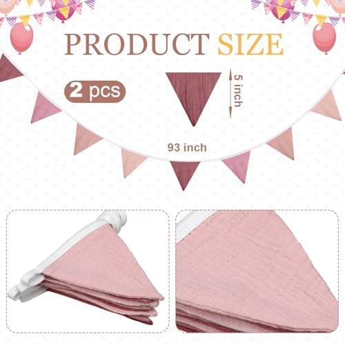 Oudain 2 Pcs Pennant Banner Flags Nursery Garland Triangle, Pink Color - Image 2