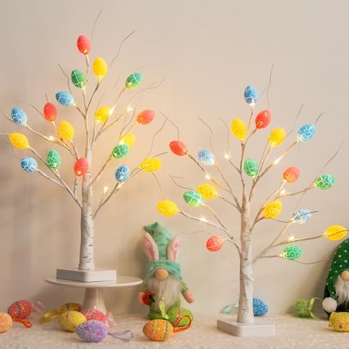 Vanthylit Easter Decorations, 2 Pack Lighted Easter Tree Battery Operated with Timer, 22 Inch LED Birch Tree with 36 Egg Ornaments Indoor Tabletop Centerpiece Light for Home Decor - Image 5