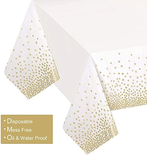 Gexolenu 2 Pack White and Gold Disposable Plastic Tablecloth for Rectangle Tables(54" x 108"), Disposable Waterproof Table Cover for Birthday, Graduation, Gold Table Cloths Party Supplies - Image 4