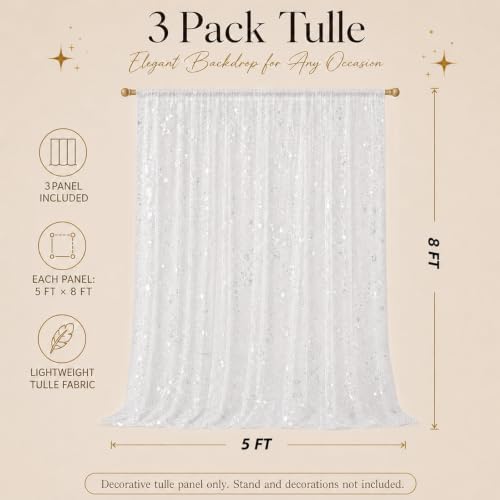 Bupelo Silver Foil White Tulle Backdrop Curtains–15x8ft Sheer White Curtain - Image 2