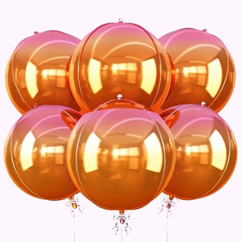 Metallic Pink Orange Round Foil Balloons, 22 Inch 6 Pcs 4D Fall Balloon by vibzox