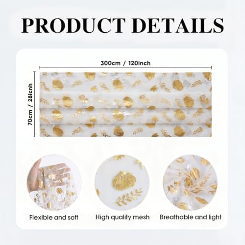 Artoid Mode Fall Gauze Table Runner 120 Inch, Metallic Foil Leaves - Image 6