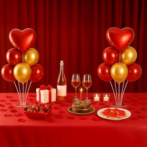 6pcs Heart-Shaped Balloon Stands Kit Table Centerpiece Table Decorations for Valentine's Day Wedding Proposal Decoration Party Decorations (Red Heart) - Image 2