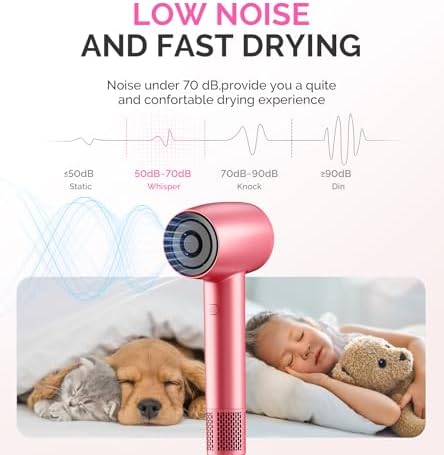 MelodySusie Hair Dryer with Diffuser, 1600W Fast Drying Low Noise Ionic Hair Dryer for Curly Hair with Diffuser,Nozzle and Hair Brush,120,000 RPM Blow Dryer Ideal for Women - Image 5