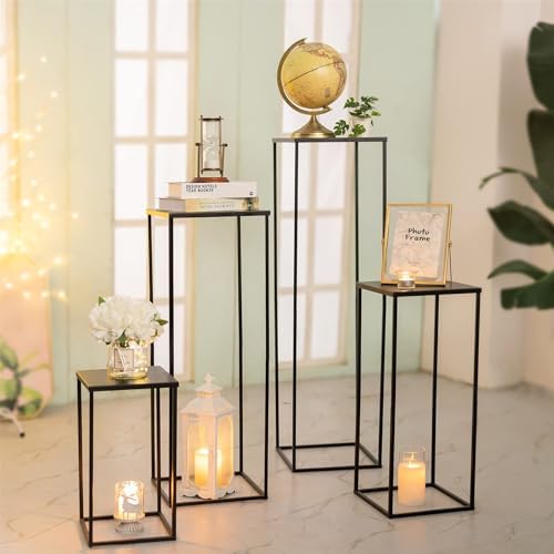 Sziqiqi Black Geometric Centerpiece Column Flower Stand with Plate, 2Pcs - Image 3