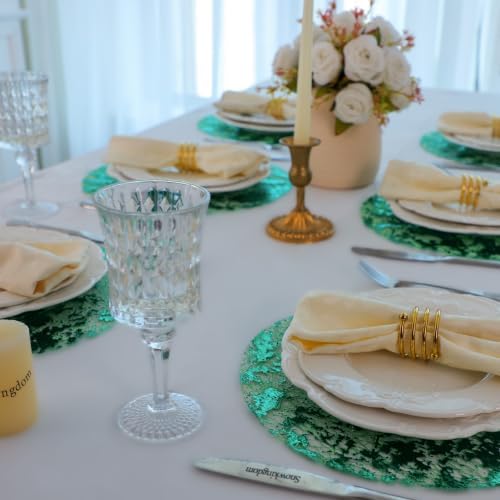 Snowkingdom 100 Pcs Green Placemats Round Disposable Glitter Charger 13" - Image 5