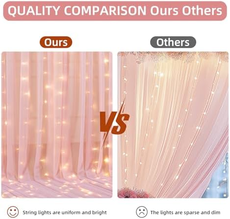 Wish Care 20x10FT Pink Wrinkle Free Backdrop Curtains with Lights String for Parties - Photo Curtain Backdrop with Lights for Wedding Decorations, Bridal Baby Shower Birthday Party Photography - Image 5