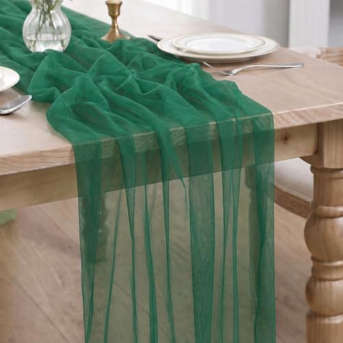 Artoid Mode Dark Green Gauze Table Runner 28x120Inch, Seasonal Sheer Kitchen Dining Holiday Wedding Birthday Baby Shower Table Decor for Home Party by ArtoidMode