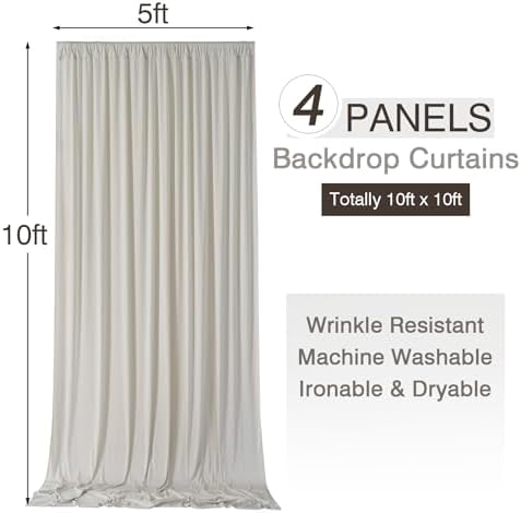 20x10ft Wrinkle Free Beige Backdrop Curtains for Parties, 4 Panels 5x10ft Silky Polyester Photo Backdrop Drapes Back Drop Cloth Drapery for Wedding Birthday Photography Background - Image 6
