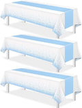MASHAN 3Pcs White and Light Blue Tablecloth Party Decorations,Plastic White Table Cloth Printed Baby Blue Table Runner Disposable Rectangle Cover for Birthday Baby Shower Wedding Party,54 x108 Inch by MASHAN