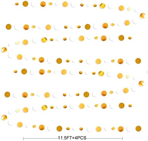 46 Feet White and Gold Circle Dots Garland Hanging Paper Polka Dots Streamer for Birthday Bachelorette Engagement Anniversary Wedding Bridal Shower Christmas Holiday Party Decorations Supplies - Image 2