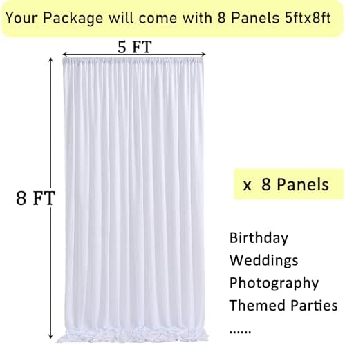 40ftx8ft Wrinkle Free White Backdrop Curtains for Parties, 8 Panels 5x8ft Thick Polyester Backdrop Drapse for Weddings Birthday Photography Background Curtains - Image 6