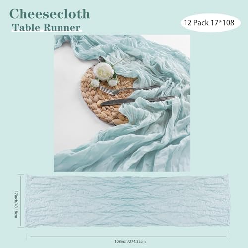Bailarina 12 Pack Cheesecloth Table Runner 17x108 Inch Long Gauze Cheese Cloth 9ft Wrinkled Sheer Table Runner for Wedding Reception Birthday Party Table Decoration (Light Blue) - Image 5