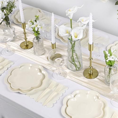 96 Pcs Ivory Paper Plates and Napkins Set Cream Party supplies for 24 Guest Including Beige Scalloped Disposable Dessert Paper Plates Napkin Plastic Fork for Baby Shower Bridal Shower Wedding - Image 5