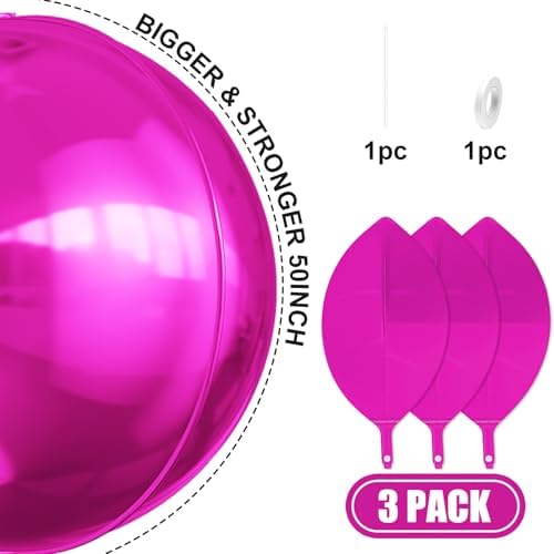 50 Inch Metallic Hot Pink Round Foil Balloons 3pcs Large Balloons - Image 2