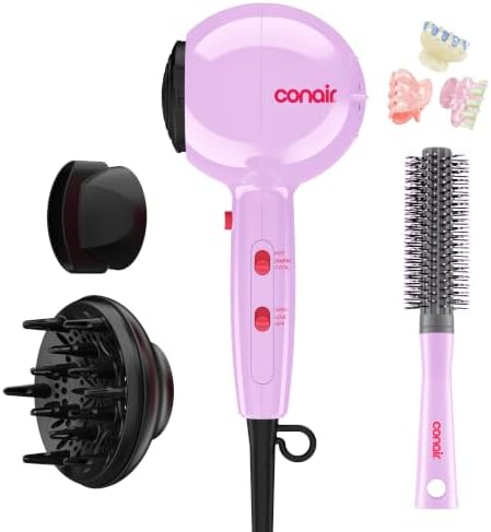 Conair Cake Pop Hair Dryer with Diffuser & Concentrator, Lavender Whip by conair