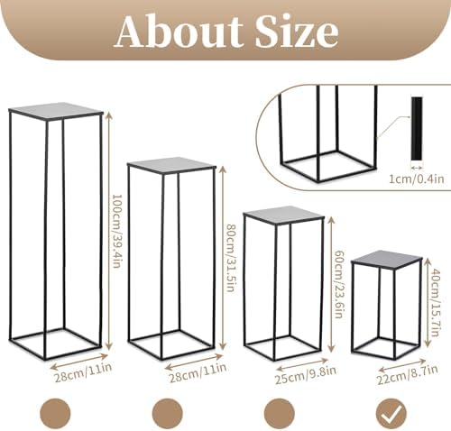 Sziqiqi Black Geometric Centerpiece Column Flower Stand with Plate, 10Pcs - Image 5