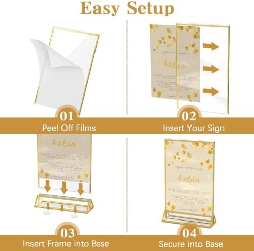 Dynta Acrylic Sign Holder 4x6 8 Pack Double Sided Clear Plastic Display Stands, Tabletop Menu Holder, Flyer Display for Wedding, Party, Restaurant, Office, Retail (Gold Frame) - Image 6