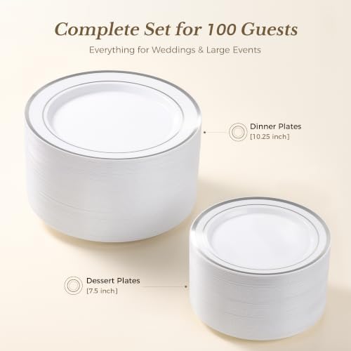 BESTVIP 200PCS Silver Plastic Plate, Disposable Party Plates - Image 3