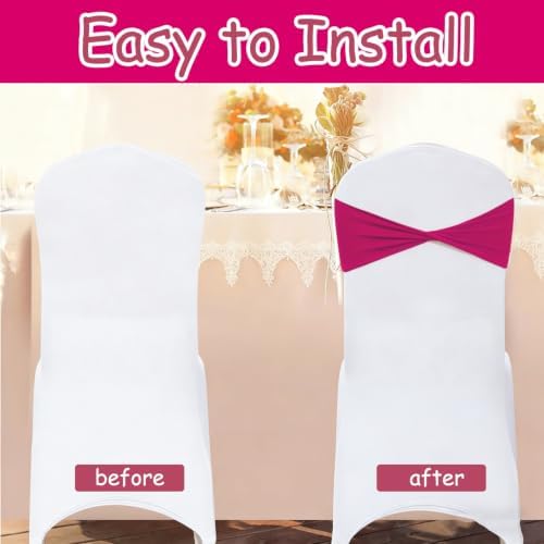 Burgundy Chair Sashes Bows 60Pcs Spandex Chair Sashes Elastic Chair Cover Bands Ties Without Buckle for Wedding Birthday Party Ceremoney Events Decoration - Image 6
