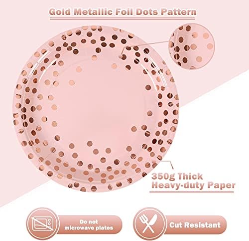 200Pcs Pink and Rose Gold Paper Plates&Napkins Party Supplies for Birthday - Image 3