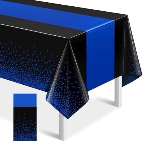 MASHAN 1Pcs Black and Blue Tablecloth Party Decorations,Plastic Black Table Cloth Printed Blue Table Runner Disposable Rectangle Cover for Birthday Wedding Anniversary Graduation Party,54 x108 Inch by MASHAN