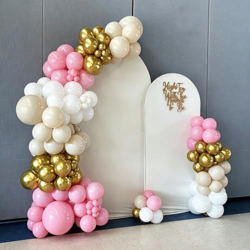 Pink White and Gold Balloon Arch Kit 144 Pcs - Image 3