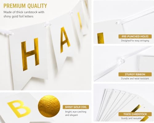 Letjolt White Golden Happy Birthday Banner Party Decorations 13 Pcs - Image 3