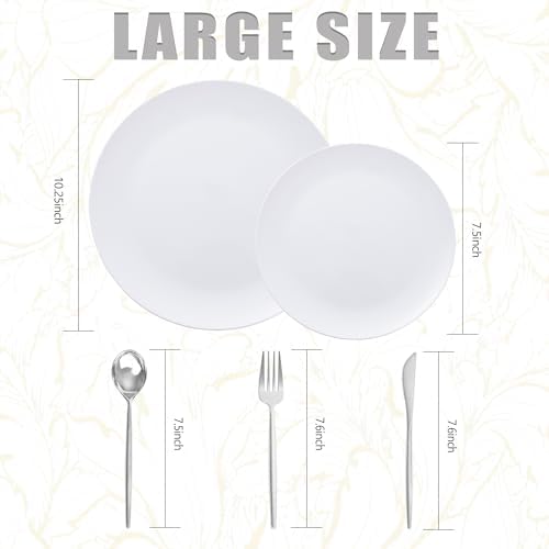 I00000 White Plastic Plates,Nice Disposable Plates with Silver Silverware - Image 5