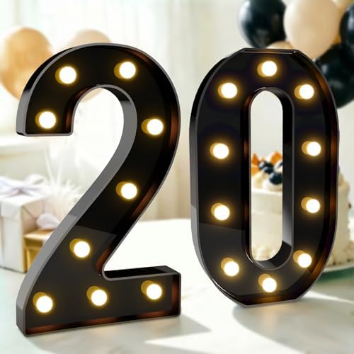 Pooqla 20th Birthday Decorations for Boys, Large Black Light Up Numbers by Pooqla