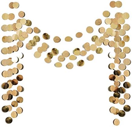 6 Pcs Glitter Champagne Gold Paper Circle Dots Garland (52 Feet) Party Hanging Bunting Birthday Party Decorations Engagement Party Bridal Shower Wedding Baby Shower Christmas Supplies Photo Backdrop by TTSAM