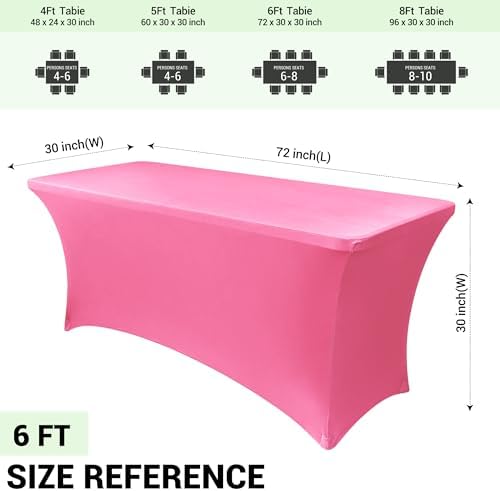 Obstal 6ft Stretch Spandex Table Cover, 4 Pack, Dark Pink - Image 4
