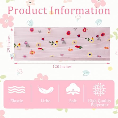 BINBE 12pcs Daisy Spring Table Runner Embroidery Gauze 10FT Florals Seasonal Tulle Holiday Birthday Kitchen Dining Table Decor for Home Party Pink - Image 4