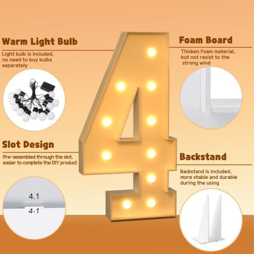 imprsv 4FT Marquee Numbers, Large Light Up Numbers 4 for 4th Birthday Decor - Image 5