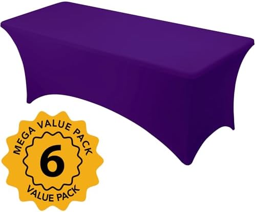6-Pack Premium Purple Spandex Tablecloths for 8ft Rectangle Tables - Image 2