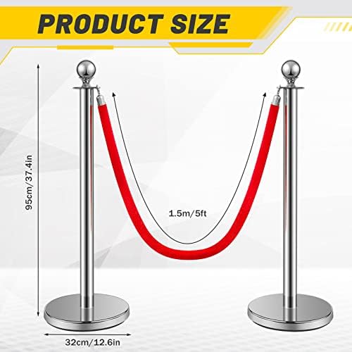 Ferraycle 8 Pcs 2026 Wedding Stanchions and Velvet Ropes Set, Silver - Image 2