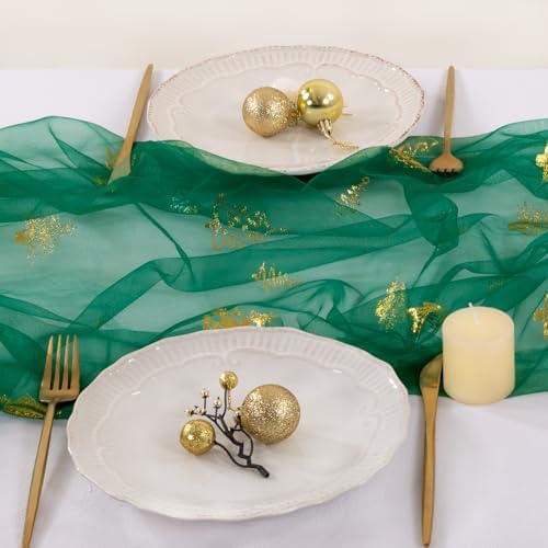 Christmas Tree Table Runner Gold Gauze Glitter Sheer Party Home Table Decor - Image 5