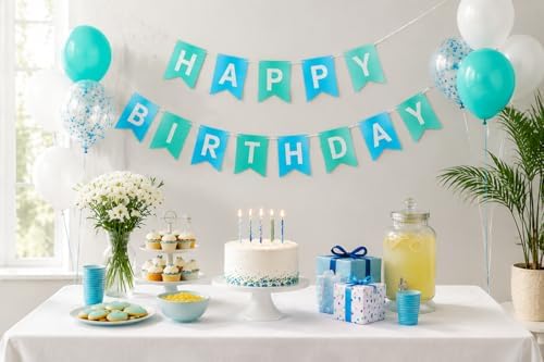 Letjolt Mint Blue Happy Birthday Banner Party Signs 13 Pcs - Image 3