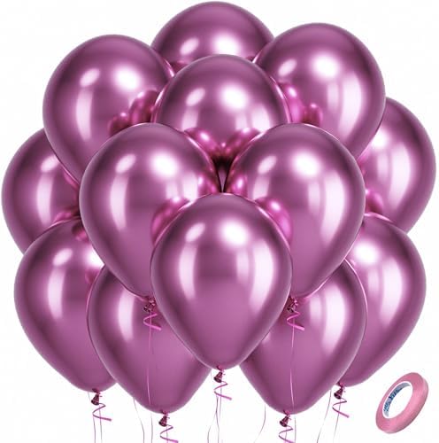 Bezente Metallic Hot Pink Latex Party Balloons 100 Pack 12 inch by Bezente