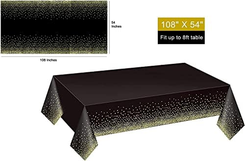 Gexolenu 8 Pack Black and Gold Tablecloth for Rectangle Tables, Plastic Disposable Dot Confetti Party Table Covers for Birthday, Graduation, New Year Party, Anniversary, 54" x 108" - Image 2