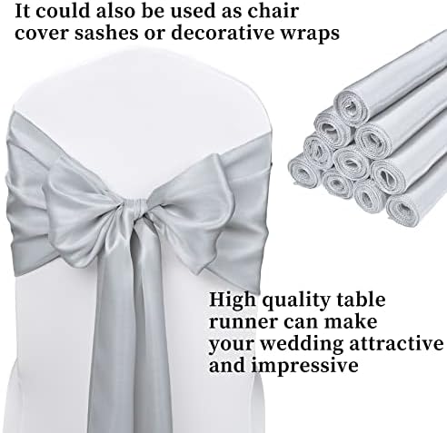 10-Pack Silver 12 x 108 inche Long Premium Satin Table Runner - Image 3