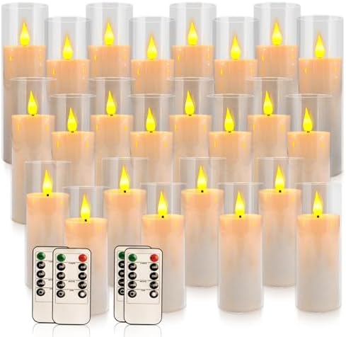 24 Pcs Acrylic LED Flameless Candles with 4 Remote,White,Flickering, Clear, Suitable for Wedding, Party, Home Decoration & Outdoor. by CAKETYCG