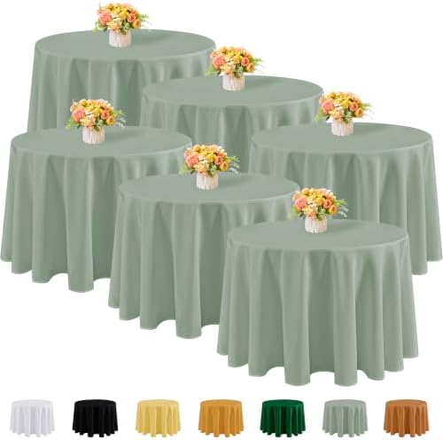 Fitable 6 Pack Sage Green Round Tablecloths - 120 Inches in Diameter by Fitable