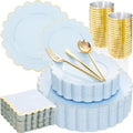 LIYH 210 Pcs Light Blue Plastic Dinnerware Set - Baby Blue Plastic Plates Napkins with Gold Foil Include Bridal Shower Plates Disposable Gold Silverware Napkins Cups for Birthday 30 Guests by LIYHLoveinyourheart