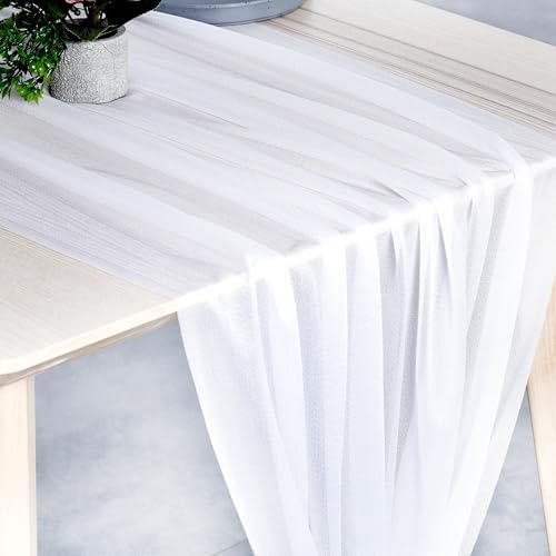 Pack of 5 Chiffon Table Runners 29 x 120 Inch, 14FT Long - White - Image 2