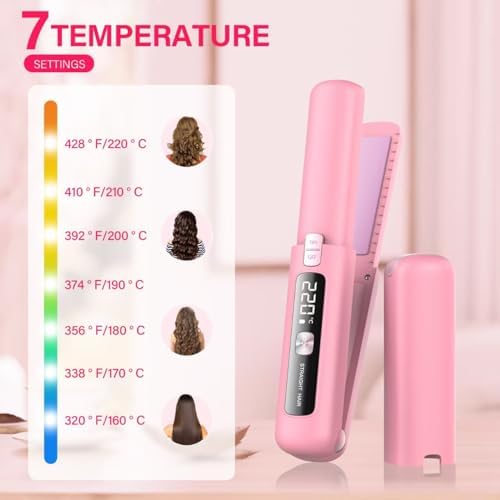 Cordless Hair Straightener and Curler 2 in 1, Mini, Lightweight and Small,USB Rechargeable with 4500mAh Battery, 10s Fast Heating, Portable Ceramic Flat Iron for Travel (Light Pink) - Image 6
