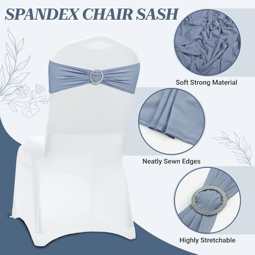 MDS Pack of 125 Spandex Chair Sashes for Wedding Party & Event – Dusty Blue - Image 3