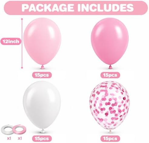 Balloons Pink and White, 60 Packs 12 Inch Light Pink White Balloons with Confetti Balloons for Birthday Party Decorations Girl Women, Wedding, Christening Baby Shower Party, Bridal Shower - Image 2