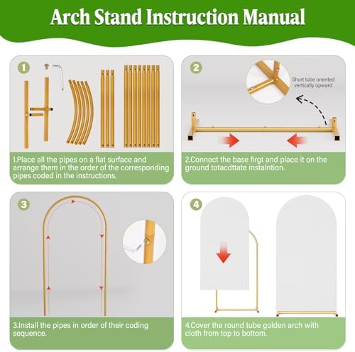 Arch Backdrop Stand with Cover Set, 7.2FT,6.6FT,6FT Gold Metal Wedding Arch for Ceremony, Heavy Duty Balloon Arch Stand with White Spandex Cover for Birthday Party, Baby Shower, Graduation - Image 6